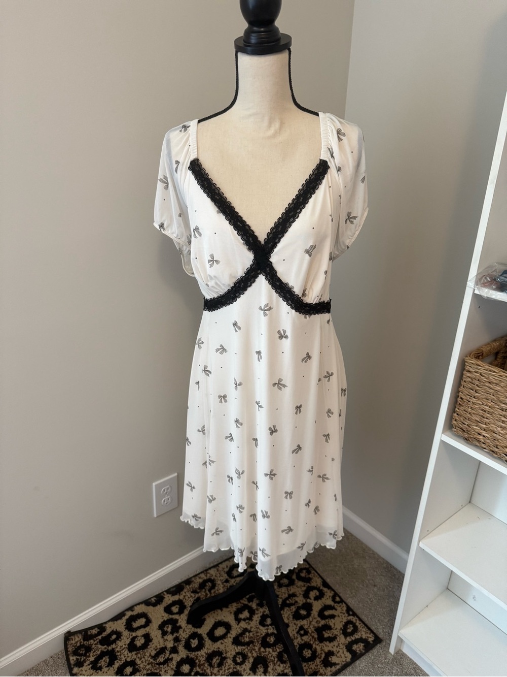 Torrid Dress with Bows & Polka Dot pattern, lace crisscross bodice